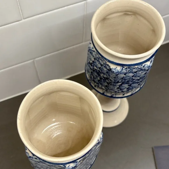 Blue and White Ceramic Goblets/Candle Holder - Picture 2 of 2